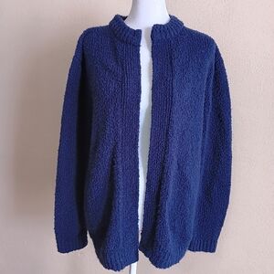 Vintage Preppy Thick Knit Navy Blue Open Front Cardigan Sweater, Academia Office